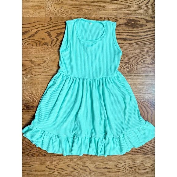 Girls HANDMADE Ribbed Tank Dress with Ruffles